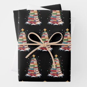Feuille De Papier Cadeau Arbre de Noël de livre amoureux enseignant bibliot