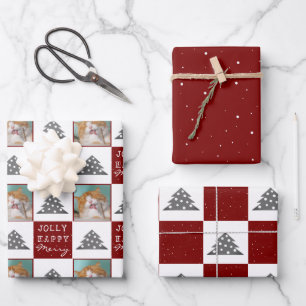 Feuille De Papier Cadeau Arbre de Noël de photo de l'animal de compagnie ro