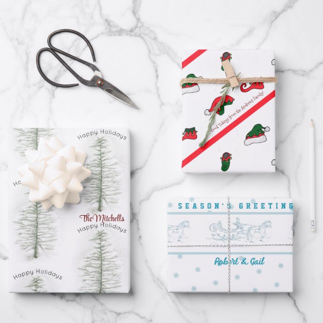 Feuille De Papier Cadeau Arbre de Noël Elf Cheval de Sleigh Vacances Person (Recto)