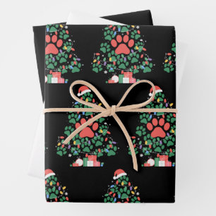 Feuille De Papier Cadeau Arbre de Noël Empreinte de Patte Chien Chat Maman