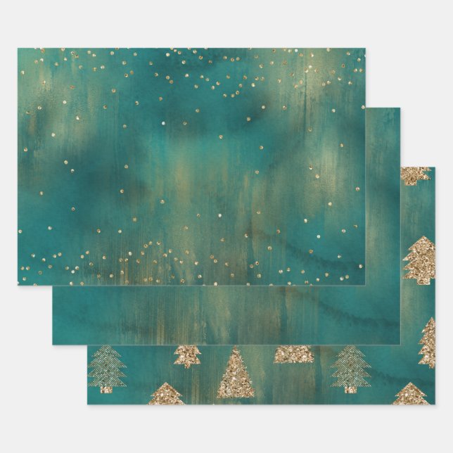 Feuille De Papier Cadeau Arbre de Noël étincelant Parties scintillant verte (Lot)