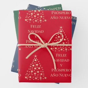Feuille De Papier Cadeau Arbre de Noël Feliz Navidad y Prospero Año Nuevo