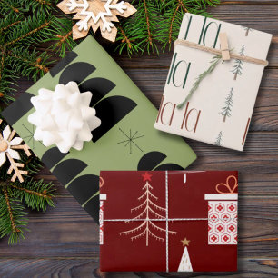 Feuille De Papier Cadeau Arbre de Noël GIfts Et Fa La Rouge Vert Beige
