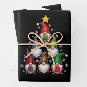 Feuille De Papier Cadeau Arbre de Noël Gnomes Noël drôle de vacances