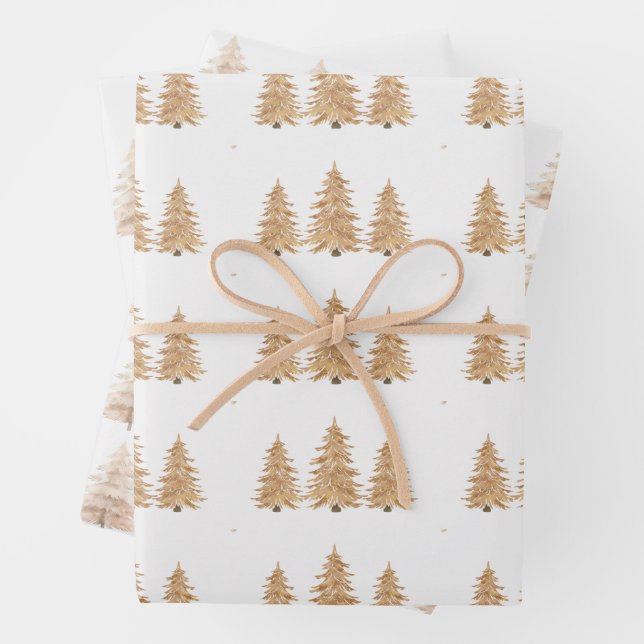 Feuille De Papier Cadeau Arbre de Noël Gold (En situation)