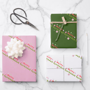 Feuille De Papier Cadeau Arbre de Noël Groovy Lettres Bulles     
