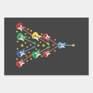 Feuille De Papier Cadeau Arbre de Noël Guitare Électrique Amoureux de Musiq