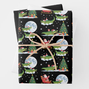 Feuille De Papier Cadeau Arbre de Noël lumineux drôle Santa à cheval sur un