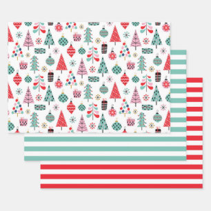 Feuille De Papier Cadeau Arbre de Noël Motif et rayures   Moderne