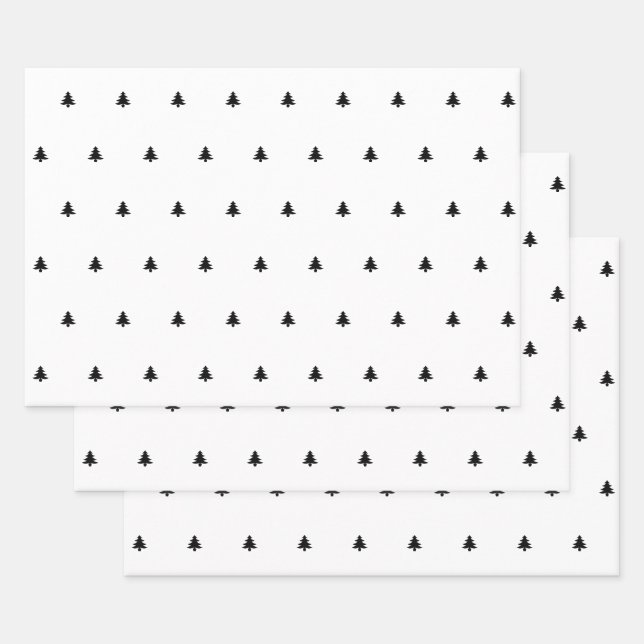 Feuille De Papier Cadeau Arbre de Noël noir/blanc Motif d'icône simple (Lot)