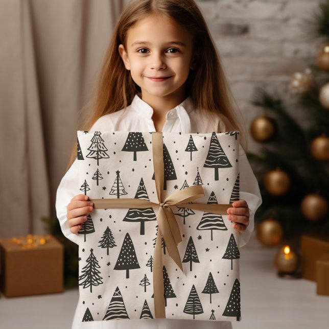 Feuille De Papier Cadeau Arbre de Noël noir et blanc moderne (Créateur téléchargé)