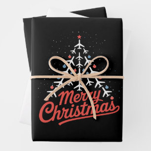 Feuille De Papier Cadeau Arbre de Noël Pilote d'Avion