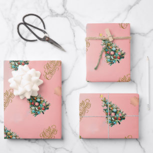 Feuille De Papier Cadeau Arbre de Noël Rose Foncé en Velours