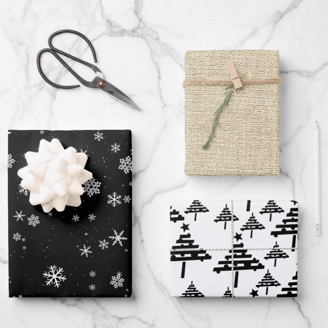 Feuille De Papier Cadeau Arbre de Noël rustique flocon de Noël vacances de  (Recto)