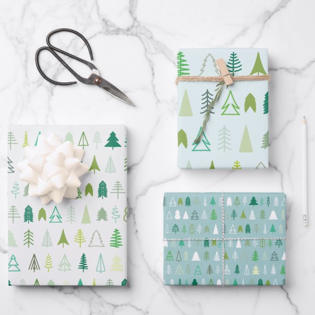 Feuille De Papier Cadeau Arbre de Noël scandinave Motifs (Recto)