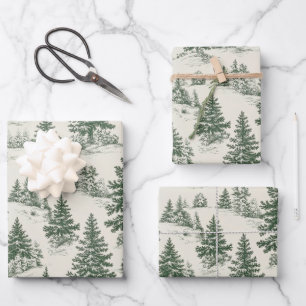 Feuille De Papier Cadeau Arbre de Noël Toile De Jouy Green
