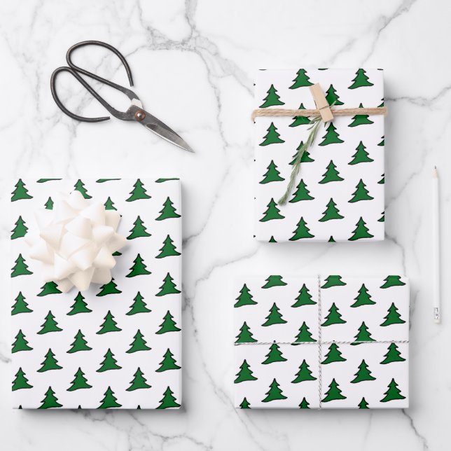 Feuille De Papier Cadeau Arbre de Noël vert (Recto)