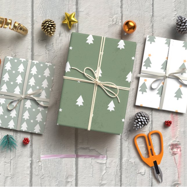 Feuille De Papier Cadeau Arbre de Noël vert Boho set 3 (Créateur téléchargé)
