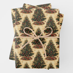 Feuille De Papier Cadeau Arbre de Noël Vintage Fêtes de Noël
