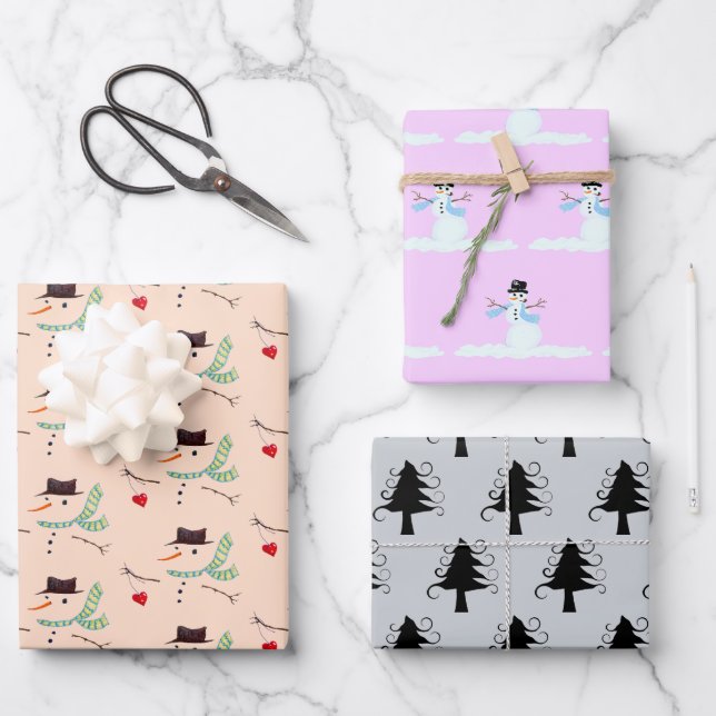 Feuille De Papier Cadeau Arbres à neige Couleurs de Noël non conventionnell (Recto)