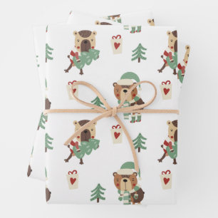 Feuille De Papier Cadeau Arbres adorables   Noël ourson