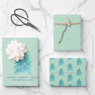 Feuille De Papier Cadeau Arbres Aquarelle Dessin Joyeux Noël