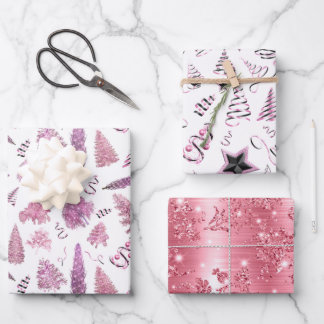 Feuille De Papier Cadeau Arbres chics de Noël rose Fille