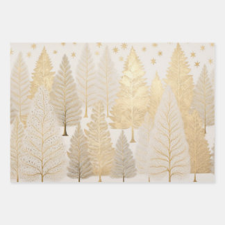 Feuille De Papier Cadeau Arbres d'argent blanc or Noël