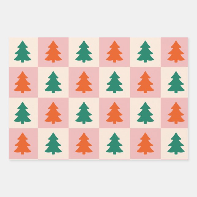 Feuille De Papier Cadeau Arbres de Noël (Devant)