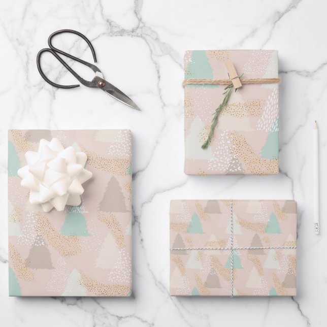 Feuille De Papier Cadeau Arbres de Noël Bohème Tendances Fêtes (Recto)