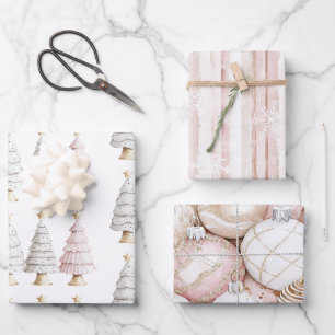 Feuille De Papier Cadeau Arbres de Noël Chic White Mint Rose
