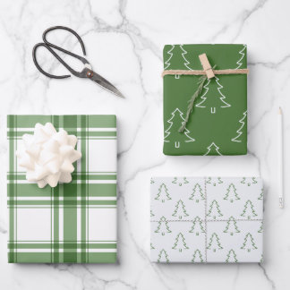 Feuille De Papier Cadeau Arbres de Noël classiques et enveloppes vertes
