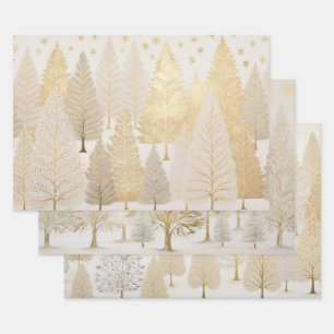 Feuille De Papier Cadeau Arbres de Noël en argent blanc or