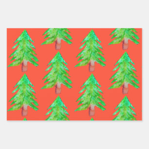 Feuille De Papier Cadeau Arbres de Noël modernes design d'art coloré