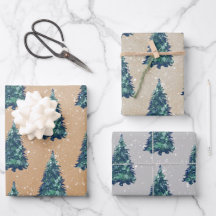 Arbres de Noël modernes simples Kraft Snowy Green