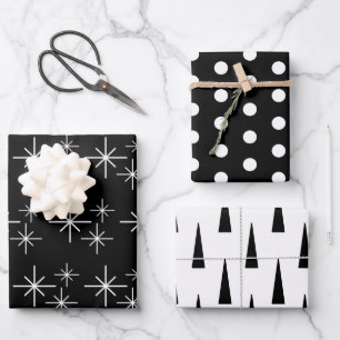 Feuille De Papier Cadeau Arbres de Noël modernes Snowflakes Black White