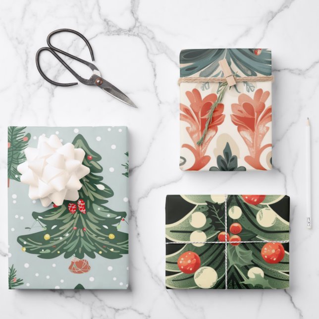 Feuille De Papier Cadeau Arbres de Noël motif (Recto)
