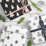Feuille De Papier Cadeau Arbres de Noël noirs et blancs modernes Snowflakes<br><div class="desc">Un joli ensemble de feuilles de papier d'emballage noir et blanc de style scandinave,  avec flocon de neige et motifs d'arbre de Noël. Contacter le concepteur pour les produits correspondants. Copyright Anastasia Surridge pour The Christmas Shop,  tous droits réservés.</div>