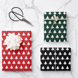 Feuille De Papier Cadeau Arbres de Noël noirs rouges noirs noirs scandinave