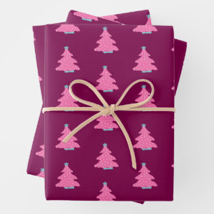 Feuille De Papier Cadeau Arbres de Noël rose contemporain