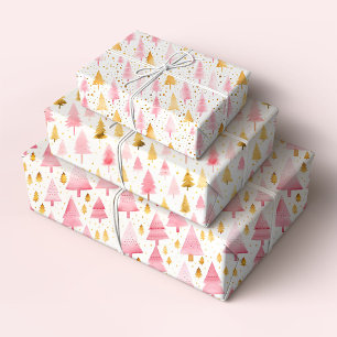 Feuille De Papier Cadeau Arbres de Noël rose et or