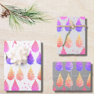 Feuille De Papier Cadeau Arbres de Noël rose pourpre