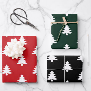 Feuille De Papier Cadeau Arbres de Noël rouge pin noir blanc