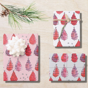 Feuille De Papier Cadeau Arbres de Noël rouges