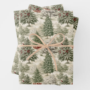 Feuille De Papier Cadeau Arbres de Noël rustiques