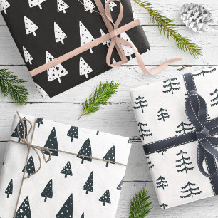 Feuille De Papier Cadeau Arbres de Noël scandinaves noirs et blancs moderne