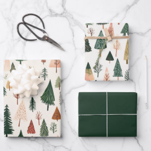 Feuille De Papier Cadeau Arbres de Noël vert rose