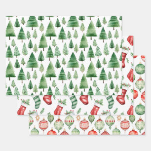 Feuille De Papier Cadeau Arbres de Noël verts