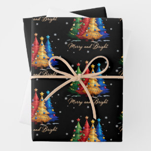 Feuille De Papier Cadeau Arbres Joyeux et Lumineux Cadeau de Noël Fêtes Mig
