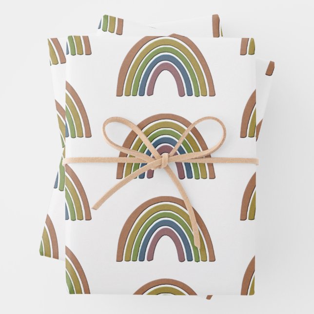 Feuille De Papier Cadeau Arc-en-ciel avec Faux Rustic Paper Texture (En situation)